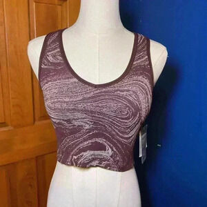 Athleta Aurora Cropped Rib Tank V Neck Maroon Swirl. Size Small